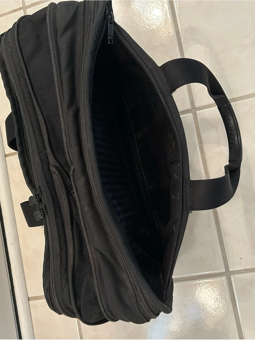 Tumi Black Nylon Laptop Briefcase with Front Zip Pockets